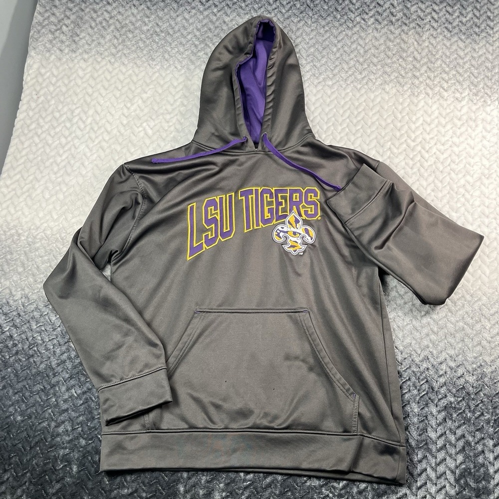 LSU Tigers Hoodie Mens Large Gray Spell Out Full Zip Spell Out Logo Y2K VTG